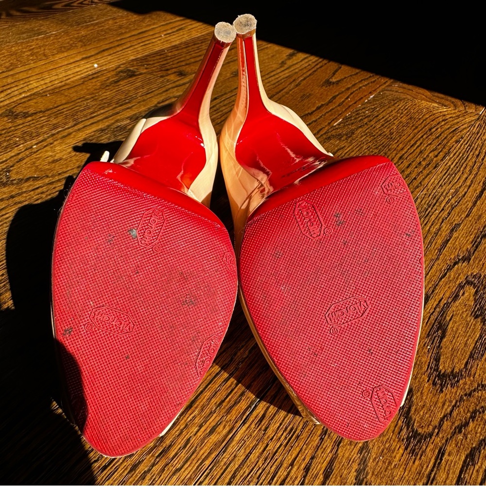 Christian Louboutin Bana Mary jane peep toe platform heels nude pale pink 37.5 - Picture 11 of 15